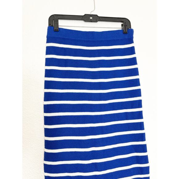 NWT Mango Striped Knitted Midi Skirt Size Medium Blue White Stretch - Picture 9 of 12